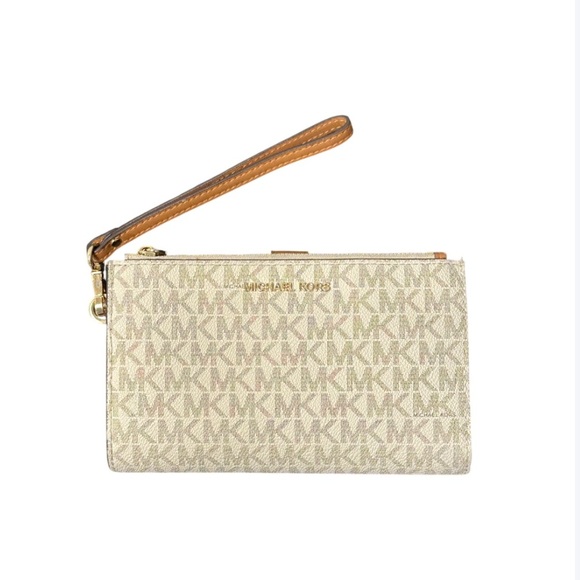 Michael Kors Signature MK Logo Wristlet – Beige & Brown - Picture 1 of 6